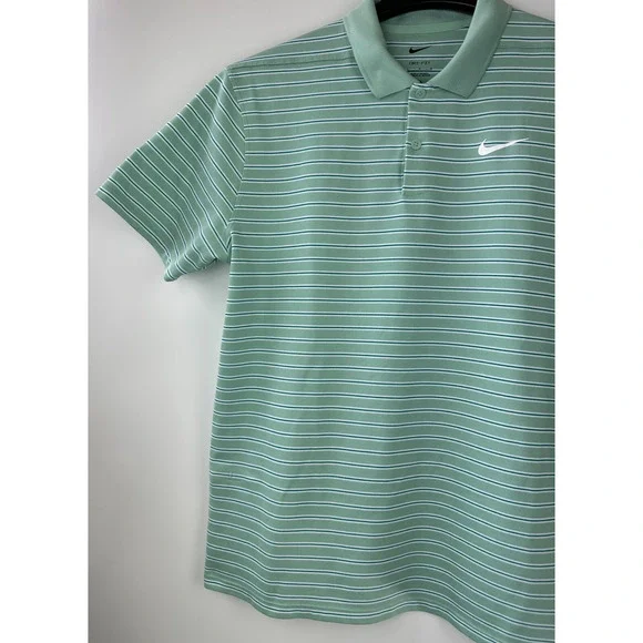 2 Nike Dri-Fit Men's Golf Polo Shirts Size Large Victory Stripe Green Blue Top - Picture 3 of 16